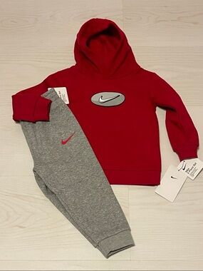 Nike Red Hoodie & Gray Joggers Kids Matching Set